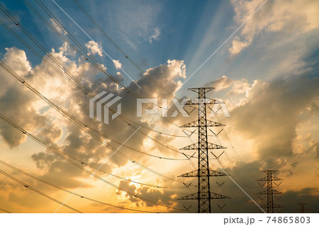 silhouette of high voltage electrical pole structure silhouette of high voltage electrical pole structure 74865803