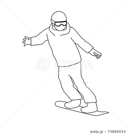 スノーボーダーの線画イラスト 白背景 ベクター 切り抜き のイラスト素材