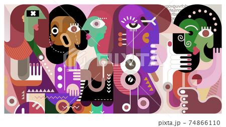 Abstract Art Portrait of Five Persons 74866110