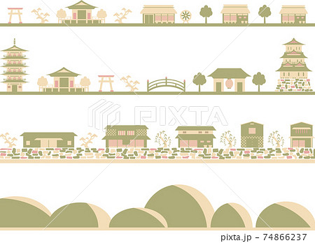 和風建築 町並み セットのイラスト素材