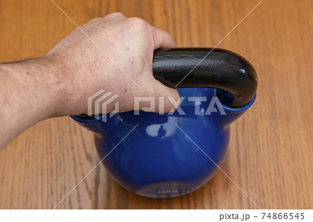 kettlebells on gym. Close up. Sports kettlebell in the gym, top view 74866545