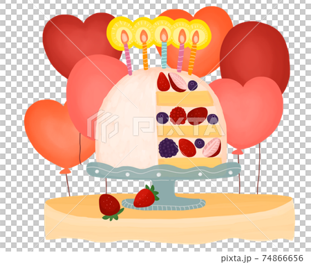 Strawberry cake Zuccott cake with balloons and candles on a cake stand 74866656