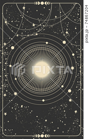 Magic tarot card, night celestial background with stars. Frame for astrology, witchcraft, predictions. A new star is born. Vector hand drawn illustration. 74867204