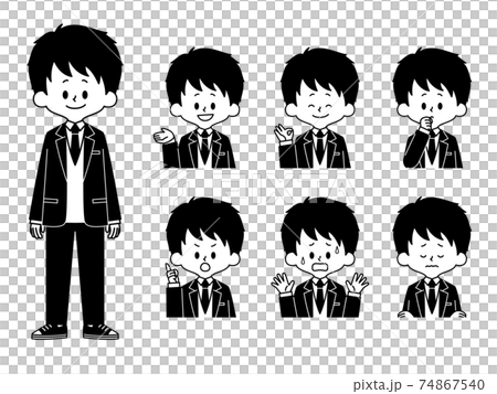 Male Student Facial Expression Set-Black and White 74867540