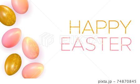 Happy Easter background with realistic easter eggs. Template for invitation card, banner, poster with easter eggs. Vector illustration 74870845