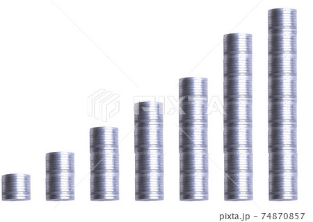 Stack of silver coins with stairs pattern 74870857