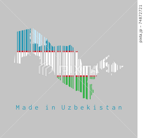 Barcode set the shape to Uzbekistan map outline and the color of Uzbekistan flag on grey background. Barcode set the shape to Uzbekistan map outline and the color of Uzbekistan flag on grey background. 74872721