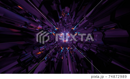 Futuristic cyberspace with purple walls in 3D illustration 74872989