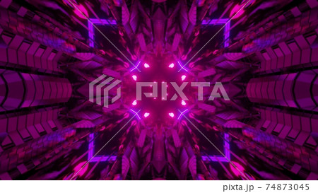 Futuristic geometric pattern with shiny lights 3d illustration 74873045