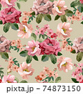 Pink roses seamless pattern on green background 74873150
