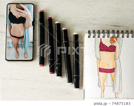 result of sketching Photo of woman in lingerie 74875183