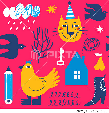Abstract doodle seamless modern style pattern in bright colors Abstract doodle seamless modern style pattern in bright colors 74876798