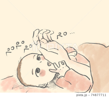 親の手をなめる赤ちゃんのイラスト素材