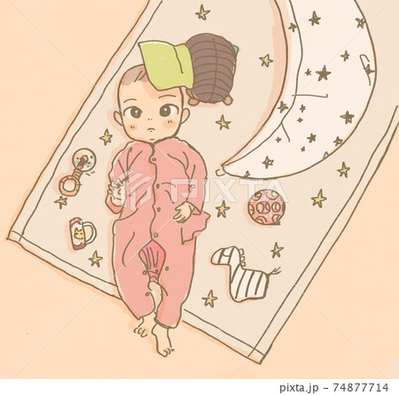 おもちゃに囲まれている赤ちゃん おもちゃに囲まれている赤ちゃん 74877714
