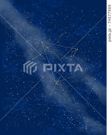 夏の星座 夏の夜空に広がる夏の大三角 はくちょう座 こと座 わし座 のイラスト素材