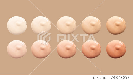Liquid foundation drop samples isolated on beige background. Set of different skin tone concealer cream swatches for makeup. Beauty and cosmetics concept. Liquid foundation drop samples isolated on beige background. Set of different skin tone concealer cream swatches for makeup. Beauty and cosmetics concept. 74878058