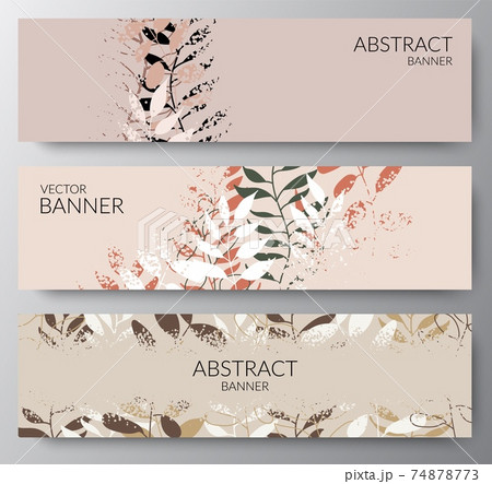 Natural pastel background with colored leaves. Set of banners with textured dots with place for text. Modern flat design for packaging, advertising, congratulations, social networks. Vector Natural pastel background with colored leaves. Set of banners with textured dots with place for text. Modern flat design for packaging, advertising, congratulations, social networks. Vector 74878773