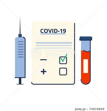 Time of vaccination against covid-19. Virus protection. Checking for antibodies and test result. Isolated concept on white background. Vector 74878869