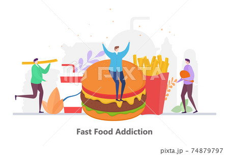 Concept of Fast Food Addiction, flat design vector illustration 74879797