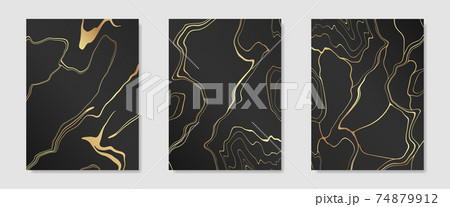 Collection of gold kintsugi on dark backdrop cover design templates. Golden crackle texture background. Luxury broken marble stone pattern for wedding invitation, card, flyer or social media Collection of gold kintsugi on dark backdrop cover design templates. Golden crackle texture background. Luxury broken marble stone pattern for wedding invitation, card, flyer or social media 74879912