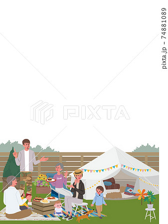 ベランピング 三世代親子のイラスト ピクニック キャンプのイラスト素材 7410