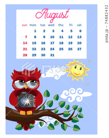 Calendar 2022. Cute owls and birds for every month. Wall vertical calendar for 2022, the week starts on Sunday. A4 format. 74882432
