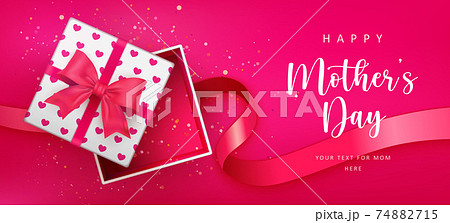 Happy mother's day cute red love heart pattern opened gift box and ribbon Happy mother's day cute red love heart pattern opened gift box and ribbon 74882715