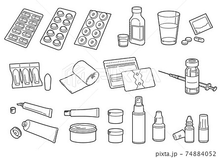 薬 処方薬 アイコン 色々セット モノクロのイラスト素材