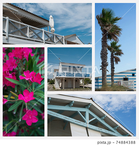 Collage of various views of Gruissan in France 74884388