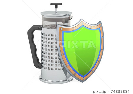 French press, coffee plunger with shield, 3D rendering 74885854
