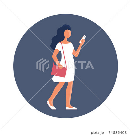 Beautiful modern girl with a handbag and a smartphone. 74886408
