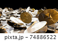 Cryptocurrency Ethereum golden coins spilling on the table. 74886522