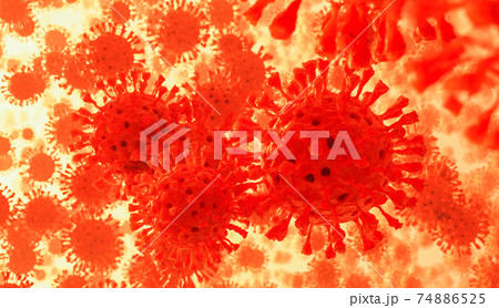 Coronavirus 2019-nCov novel coronavirus concept. Microscope virus close up. 74886525