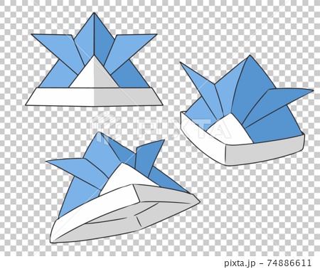 かぶと 折り紙 青のイラスト素材
