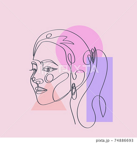 Woman portrait in one-line continuous drawing art. Woman portrait in one-line continuous drawing art. 74886693