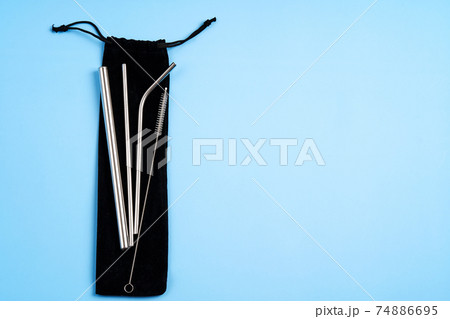 Environmental trend reusable metal beverage straws kit with cleaning tool in transportation bag Environmental trend reusable metal beverage straws kit with cleaning tool in transportation bag 74886695