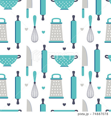 cute utensil seamless pattern isolated on white 74887078