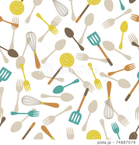 cute utensil seamless pattern isolated on white 74887079