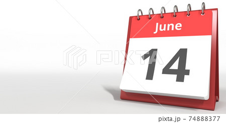 June 14 date on the flip calendar page, 3d rendering 74888377