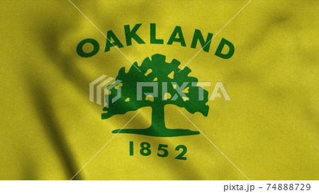 Flag of Oakland city, city of United States of America. 3d illustration Flag of Oakland city, city of United States of America. 3d illustration 74888729