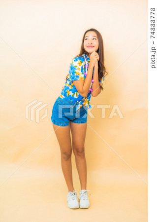 Portrait young asian woman wear colorful shirt for songkran 74888778