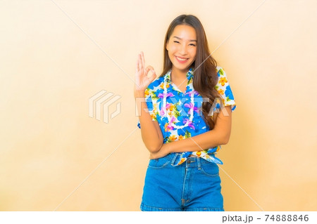 Portrait beautiful young asian wear colorful shirt for songkran festival 74888846