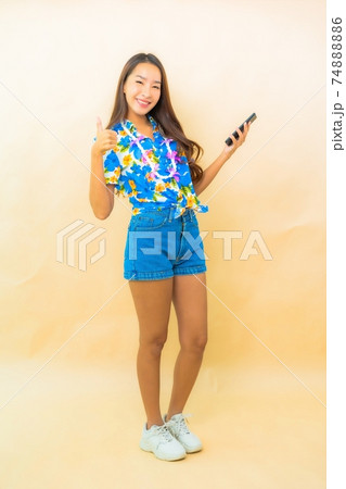 Portrait beautiful young asian wear colorful shirt for songkran festival 74888886