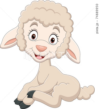 Cartoon funny baby lamb sitting 74889950