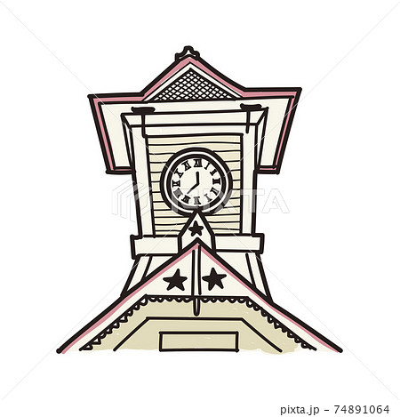 北海道時計台の手描き風イラスト カラー のイラスト素材