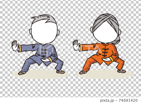 A pair of men and women who pose for Tai Chi, faceless type A pair of men and women who pose for Tai Chi, faceless type 74891420