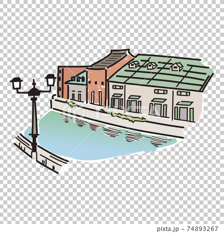 小樽運河の手描き風イラスト（カラー） 74893267