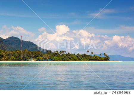 Tropical island with coconut palm. Beach fun. Tropical island with coconut palm. Beach fun. 74894968
