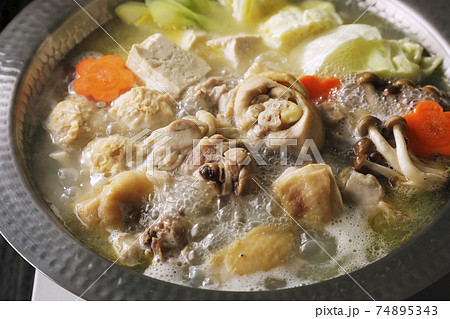 具沢山の水炊き(黒い背景) 74895343