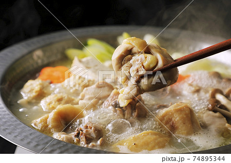 具沢山の水炊き(黒い背景) 74895344